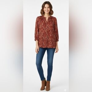 Nanette Lepore Flowy Paisley Boho Peasant Blouse